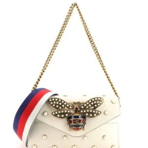 Gucci Queen Margaret Bee Bag Pearl Studded Broadway Flap Bag
